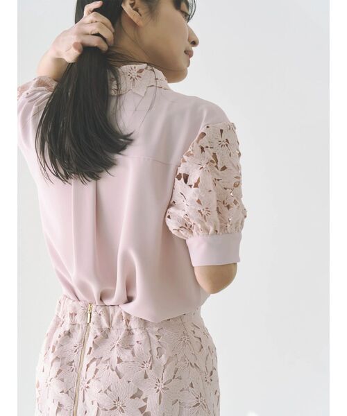 TONAL（トーナル）の「ケミカルレースハーフスリーブシャツ（シャツ/ブラウス・レディース・オフホワイト/ライトブルー/ピンク・MEDIUM）」の6枚目の写真