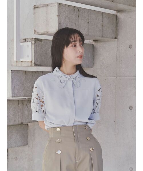 TONAL（トーナル）の「ケミカルレースハーフスリーブシャツ（シャツ/ブラウス・レディース・オフホワイト/ライトブルー/ピンク・MEDIUM）」の7枚目の写真