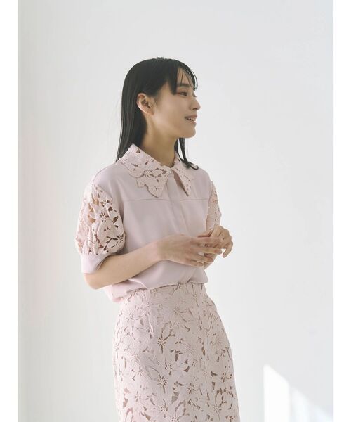TONAL（トーナル）の「ケミカルレースハーフスリーブシャツ（シャツ/ブラウス・レディース・オフホワイト/ライトブルー/ピンク・MEDIUM）」の8枚目の写真