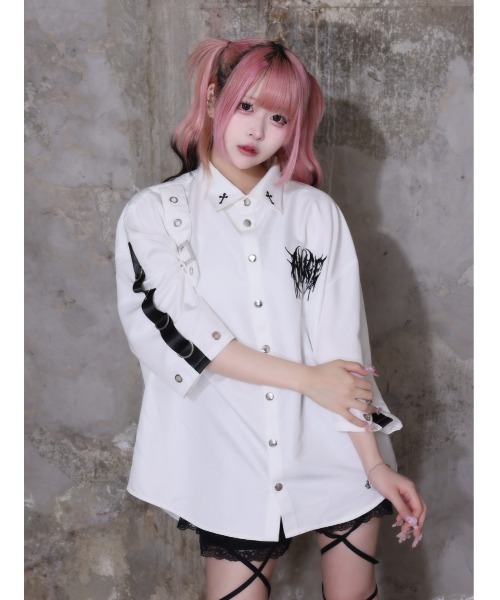Amilige（アミリージュ）の「Dark Bat Cross袖リングシャツ（シャツ/ブラウス・レディース・ホワイト/ブラック・FREE）」の14枚目の写真