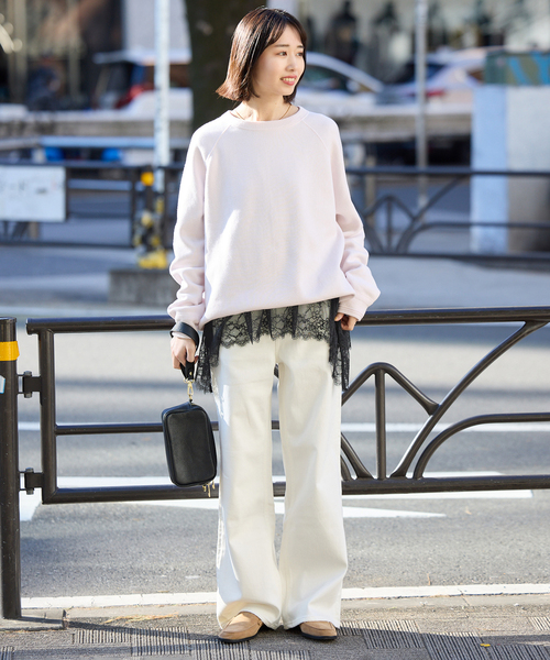 SLOBE IENA（スローブイエナ）の「《追加》レースコンビカットソー2（Tシャツ/カットソー・レディース・ブラック/ホワイト・FREE）」の3枚目の写真