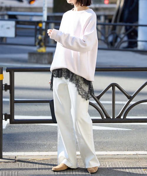 SLOBE IENA（スローブイエナ）の「《追加》レースコンビカットソー2（Tシャツ/カットソー・レディース・ブラック/ホワイト・FREE）」の4枚目の写真