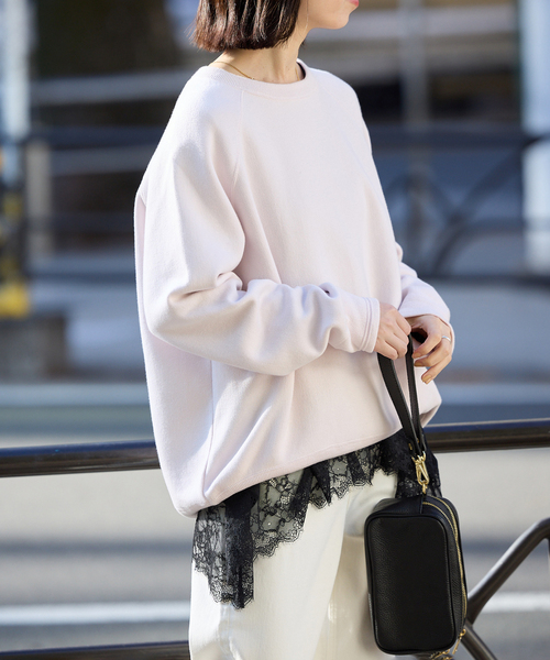 SLOBE IENA（スローブイエナ）の「《追加》レースコンビカットソー2（Tシャツ/カットソー・レディース・ブラック/ホワイト・FREE）」の7枚目の写真