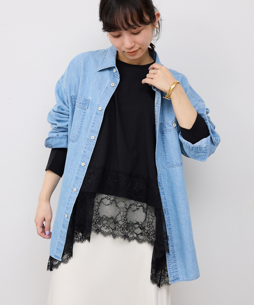 SLOBE IENA（スローブイエナ）の「《追加》レースコンビカットソー2（Tシャツ/カットソー・レディース・ブラック/ホワイト・FREE）」の19枚目の写真