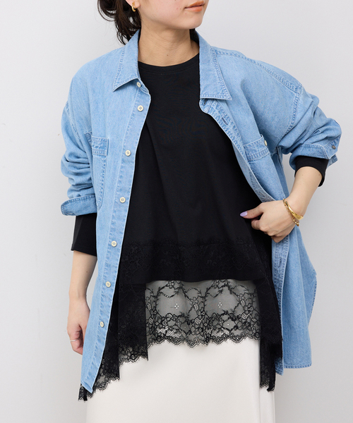 SLOBE IENA（スローブイエナ）の「《追加》レースコンビカットソー2（Tシャツ/カットソー・レディース・ブラック/ホワイト・FREE）」の20枚目の写真