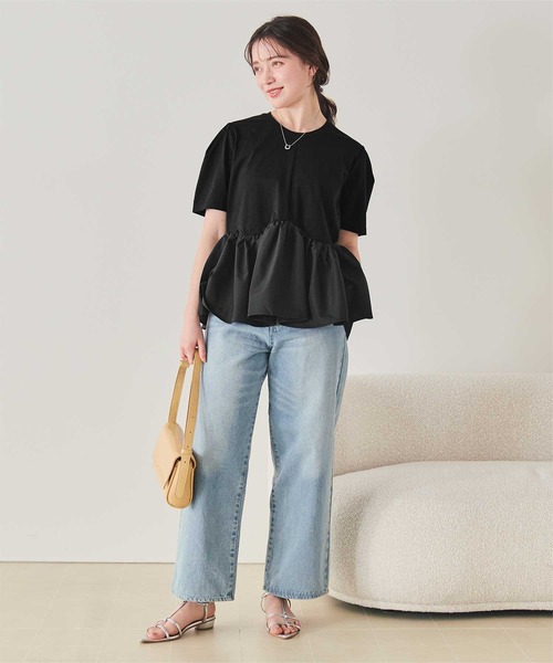 titivate（ティティベイト）の「【サステナブル】カットソードッキングペプラムトップス（Tシャツ/カットソー・レディース・チャコール/オフホワイト/ブラック・L/M/S）」の7枚目の写真