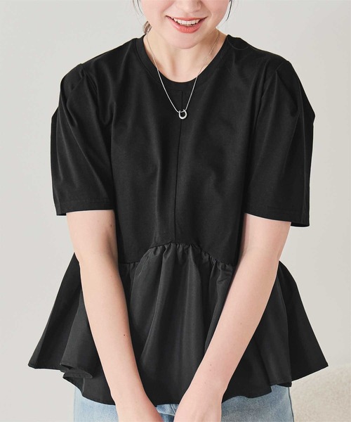 titivate（ティティベイト）の「【サステナブル】カットソードッキングペプラムトップス（Tシャツ/カットソー・レディース・チャコール/オフホワイト/ブラック・L/M/S）」の8枚目の写真