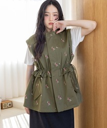 RAGEBLUE | 2WAY/フラワー刺繍フリルミリタリーベスト(ベスト)