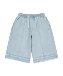 WASHED BANDING BERMUDA PANTS - LIGHT BLUE