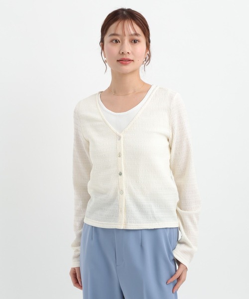 Andemiu（アンデミュウ）の「フクレジャガードVネックカーディガン653257（Tシャツ/カットソー・レディース・ブルー/オフホワイト/ブラック・FREE）」の14枚目の写真