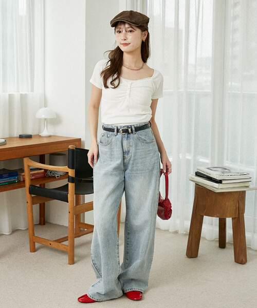 PUBLUX(パブリュクス)の「PUBLUX/パブリュクス レース ヘンリーネック カットソー 限定展開(Tシャツ/カットソー・レディース・ブラック/グレー/オフホワイト・フリ-)」の15枚目の写真