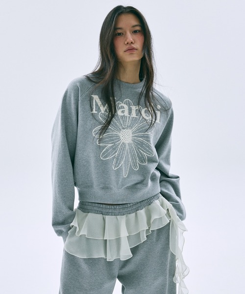 Mardi Mercredi(マルディメクルディ)の「SWEATSHIRT RAGLAN FLOWERMARDI CRACKED / スウェットシャツ ラグラン フラワーマルディ クラック(スウェット・レディース・グレー/ネイビー・FREE)」の4枚目の写真