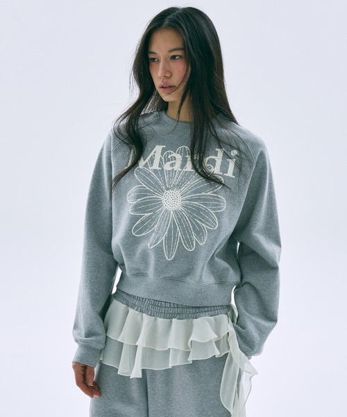 Mardi Mercredi(マルディメクルディ)の「SWEATSHIRT RAGLAN FLOWERMARDI CRACKED / スウェットシャツ ラグラン フラワーマルディ クラック(スウェット・レディース・グレー/ネイビー・FREE)」の5枚目の写真