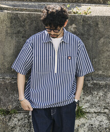 ハーフジップ」に該当するシャツ/ブラウス（ストライプ柄