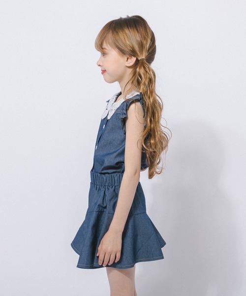 URBAN CHERRY(アーバンチェリー)の「フリルカラーデザイントップス+フレアショートパンツ(Tシャツ/カットソー・キッズ・ブルー/ネイビー・110cm/120cm/130cm/140cm/150cm)」の21枚目の写真