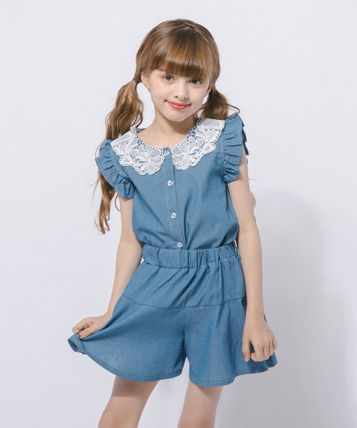 URBAN CHERRY(アーバンチェリー)の「フリルカラーデザイントップス+フレアショートパンツ(Tシャツ/カットソー・キッズ・ブルー/ネイビー・110cm/120cm/130cm/140cm/150cm)」の16枚目の写真