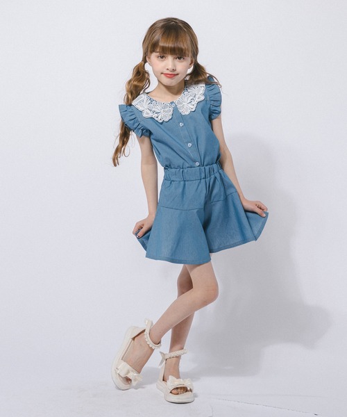 URBAN CHERRY(アーバンチェリー)の「フリルカラーデザイントップス+フレアショートパンツ(Tシャツ/カットソー・キッズ・ブルー/ネイビー・110cm/120cm/130cm/140cm/150cm)」の7枚目の写真
