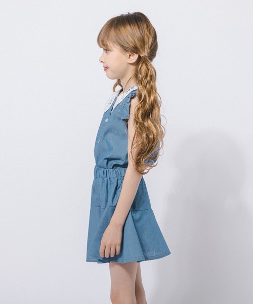 URBAN CHERRY(アーバンチェリー)の「フリルカラーデザイントップス+フレアショートパンツ(Tシャツ/カットソー・キッズ・ブルー/ネイビー・110cm/120cm/130cm/140cm/150cm)」の14枚目の写真