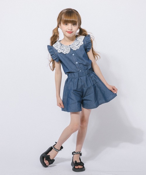 URBAN CHERRY(アーバンチェリー)の「フリルカラーデザイントップス+フレアショートパンツ(Tシャツ/カットソー・キッズ・ブルー/ネイビー・110cm/120cm/130cm/140cm/150cm)」の9枚目の写真