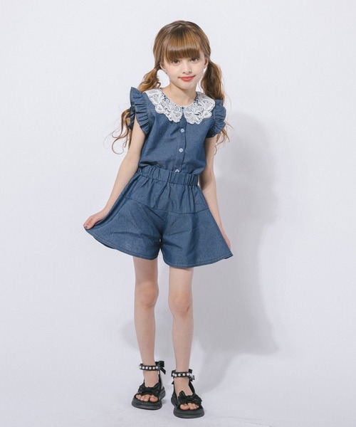 URBAN CHERRY(アーバンチェリー)の「フリルカラーデザイントップス+フレアショートパンツ(Tシャツ/カットソー・キッズ・ブルー/ネイビー・110cm/120cm/130cm/140cm/150cm)」の8枚目の写真
