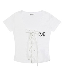 MUCENT（ムセント）の「ルケアイレットレースアップコルセットグルミ半袖Tシャツ(2カラー)（Tシャツ/カットソー）」