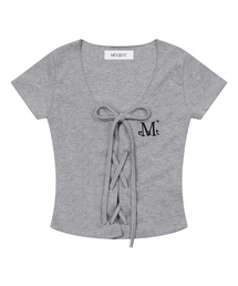 MUCENT | ルケアイレットレースアップコルセットグルミ半袖Tシャツ（2カラー）(Tシャツ/カットソー)