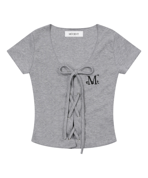 MUCENT（ムセント）の「ルケアイレットレースアップコルセットグルミ半袖Tシャツ（2カラー）（Tシャツ/カットソー・レディース・ライトグレー/ホワイト・FREE）」の3枚目の写真