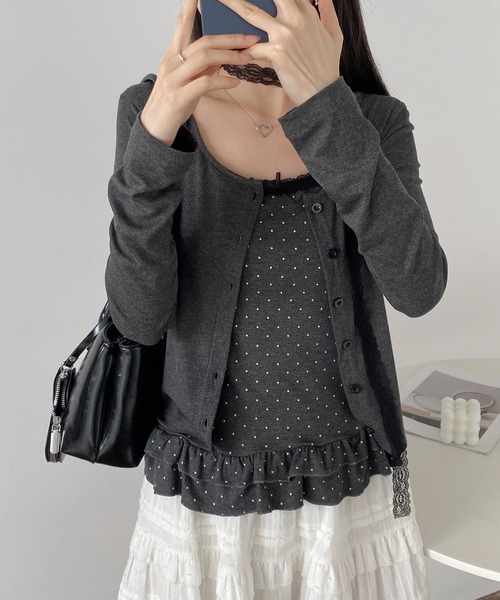 MAISON DE THERESE(メゾン ド テレーズ)の「2点セットフリルドット水玉柄キャミソール/薄手ニットカーディガン春夏(キャミソール・レディース・ベージュ/ブラック・M)」の6枚目の写真