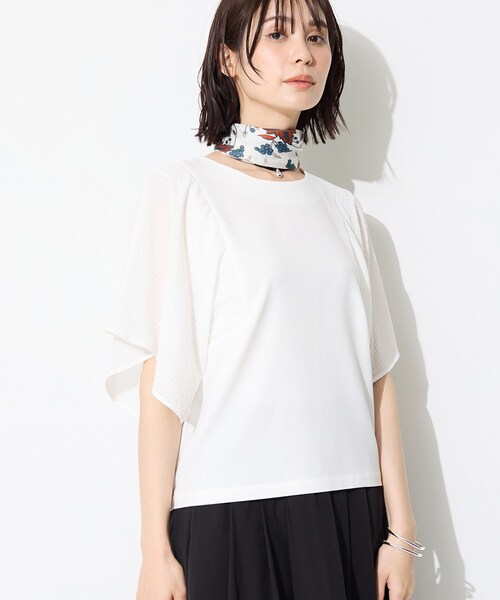 INDIVI(インディヴィ)の「【洗える/シアーチェック柄】異素材コンビスリーブトップス(Tシャツ/カットソー・レディース・ホワイト/ブラック/ブラウン系/グリーン系5・05/13/15 /38/19/34)」の10枚目の写真