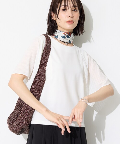 INDIVI(インディヴィ)の「【洗える/シアーチェック柄】異素材コンビスリーブトップス(Tシャツ/カットソー・レディース・ホワイト/ブラック/ブラウン系/グリーン系5・05/13/15 /38/19/34)」の11枚目の写真