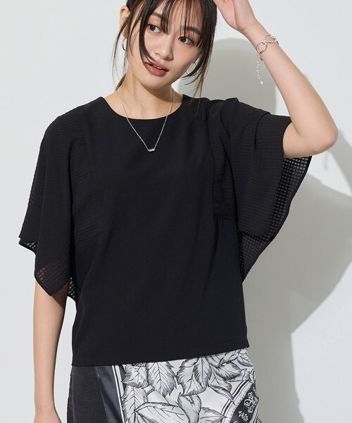 INDIVI(インディヴィ)の「【洗える/シアーチェック柄】異素材コンビスリーブトップス(Tシャツ/カットソー・レディース・ホワイト/ブラック/ブラウン系/グリーン系5・05/13/15 /38/19/34)」の14枚目の写真