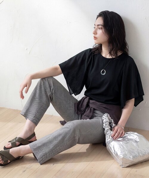 INDIVI(インディヴィ)の「【洗える/シアーチェック柄】異素材コンビスリーブトップス(Tシャツ/カットソー・レディース・ホワイト/ブラック/ブラウン系/グリーン系5・05/13/15 /38/19/34)」の20枚目の写真