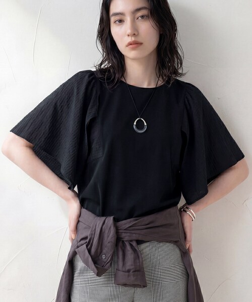 INDIVI(インディヴィ)の「【洗える/シアーチェック柄】異素材コンビスリーブトップス(Tシャツ/カットソー・レディース・ホワイト/ブラック/ブラウン系/グリーン系5・05/13/15 /38/19/34)」の22枚目の写真