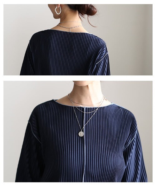 Sawa a la mode(サワアラモード)の「配色メロープリーツ半袖トップス(Tシャツ/カットソー・レディース・チャコールグレー/アイボリー/ネイビー・FREE)」の21枚目の写真