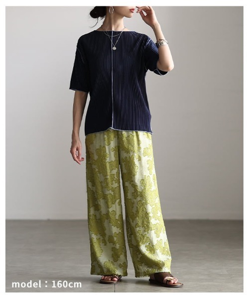 Sawa a la mode(サワアラモード)の「配色メロープリーツ半袖トップス(Tシャツ/カットソー・レディース・チャコールグレー/アイボリー/ネイビー・FREE)」の19枚目の写真