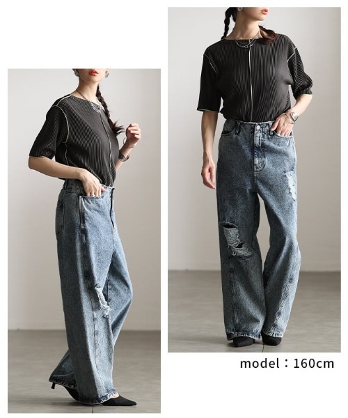 Sawa a la mode(サワアラモード)の「配色メロープリーツ半袖トップス(Tシャツ/カットソー・レディース・チャコールグレー/アイボリー/ネイビー・FREE)」の16枚目の写真