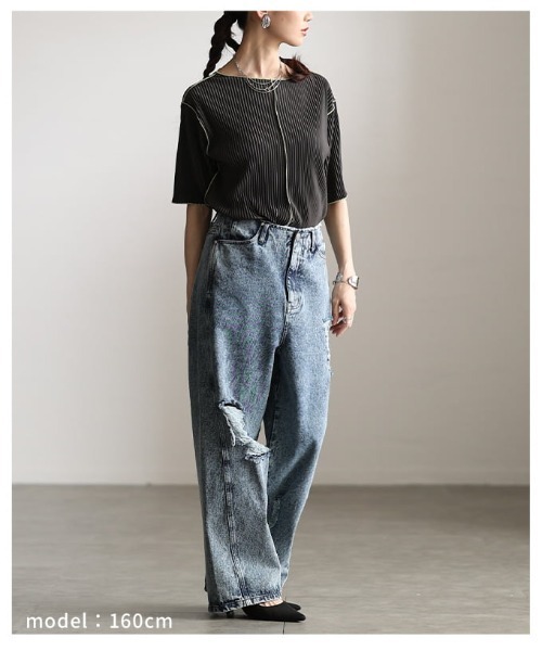 Sawa a la mode(サワアラモード)の「配色メロープリーツ半袖トップス(Tシャツ/カットソー・レディース・チャコールグレー/アイボリー/ネイビー・FREE)」の13枚目の写真
