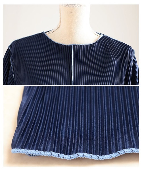 Sawa a la mode(サワアラモード)の「配色メロープリーツ半袖トップス(Tシャツ/カットソー・レディース・チャコールグレー/アイボリー/ネイビー・FREE)」の7枚目の写真