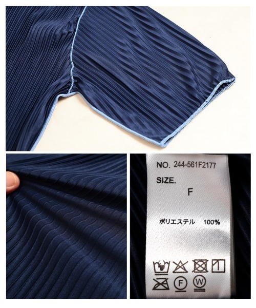 Sawa a la mode(サワアラモード)の「配色メロープリーツ半袖トップス(Tシャツ/カットソー・レディース・チャコールグレー/アイボリー/ネイビー・FREE)」の6枚目の写真