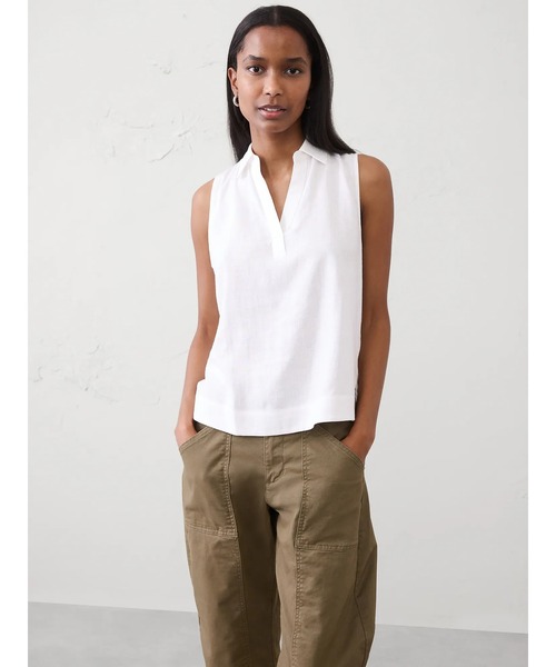 BANANA REPUBLIC FACTORY STORE(バナナリパブリック ファクトリーストア)の「BANANA REPUBLIC FACTORY STORE リネン ブレンド ポップオーバートップス(シャツ/ブラウス・レディース・ホワイト/ナチュラル/ネイビー・L/M/S/XS)」の2枚目の写真