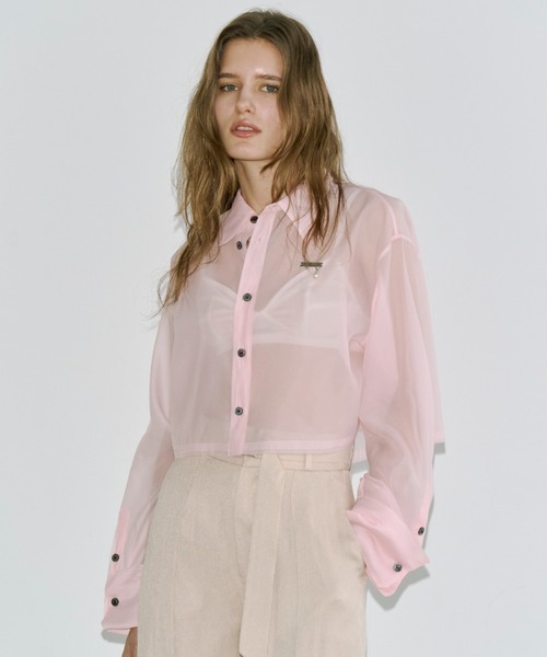 JOSE MOON(ジョゼムーン)の「SHEER JOSEMOON SHORT SHIRTS/シアージョゼムーンショートシャツ(シャツ/ブラウス・レディース・ホワイト/ピンク/ブラック/サックスブルー・FREE)」の4枚目の写真