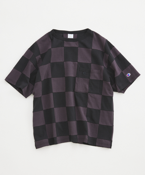 Champion(チャンピオン)の「CHAMPION / チャンピオン 別注 パッチワーク チェッカーフラッグ Tシャツ(Tシャツ/カットソー・メンズ・ブラック系その他/アーミー/ホワイト系その他/グリーン系その他・MEDIUM/LARGE)」の1枚目の写真