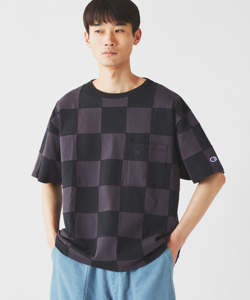 Champion(チャンピオン)の「CHAMPION / チャンピオン 別注 パッチワーク チェッカーフラッグ Tシャツ(Tシャツ/カットソー・メンズ・ブラック系その他/アーミー/ホワイト系その他/グリーン系その他・MEDIUM/LARGE)」の9枚目の写真
