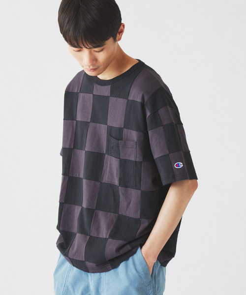 Champion(チャンピオン)の「CHAMPION / チャンピオン 別注 パッチワーク チェッカーフラッグ Tシャツ(Tシャツ/カットソー・メンズ・ブラック系その他/アーミー/ホワイト系その他/グリーン系その他・MEDIUM/LARGE)」の10枚目の写真