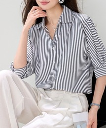 ストライプ柄半袖シャツ　ゆったりシルエット