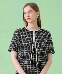ANAYI アナイ　ノーカラーツイードジャケット　ジップ　パフスリーブ ANAYI（アナイ） ジャケット ノーカラージャケット 「セットアップ対応