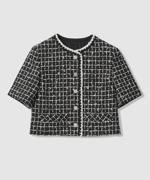 ANAYI（アナイ）の「カラミツイードチェック ジャケット〈セットアップ対応商品〉（ノーカラージャケット・レディース・ブラック/ホワイト・38）」の15枚目の写真