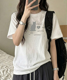 キャットプリント 半袖 Tシャツ カットソー