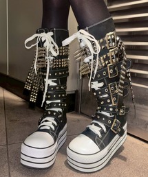 Never mind the XU（ネバーマインドザエックスユー）の「【Never mind the XU】studs belt platform sneaker boots / 【ネバーマインド ザ エックスユー】スタッズベルトプラットフォーム厚底スニーカーブーツ（ブーツ）」