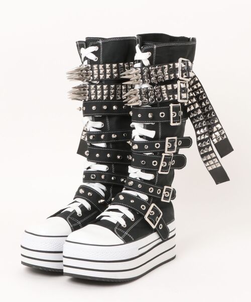 Never mind the XU（ネバーマインドザエックスユー）の「【Never mind the XU】studs belt platform sneaker boots / 【ネバーマインド ザ エックスユー】スタッズベルトプラットフォーム厚底スニーカーブーツ（ブーツ・レディース・ブラック・39/37/38）」の14枚目の写真